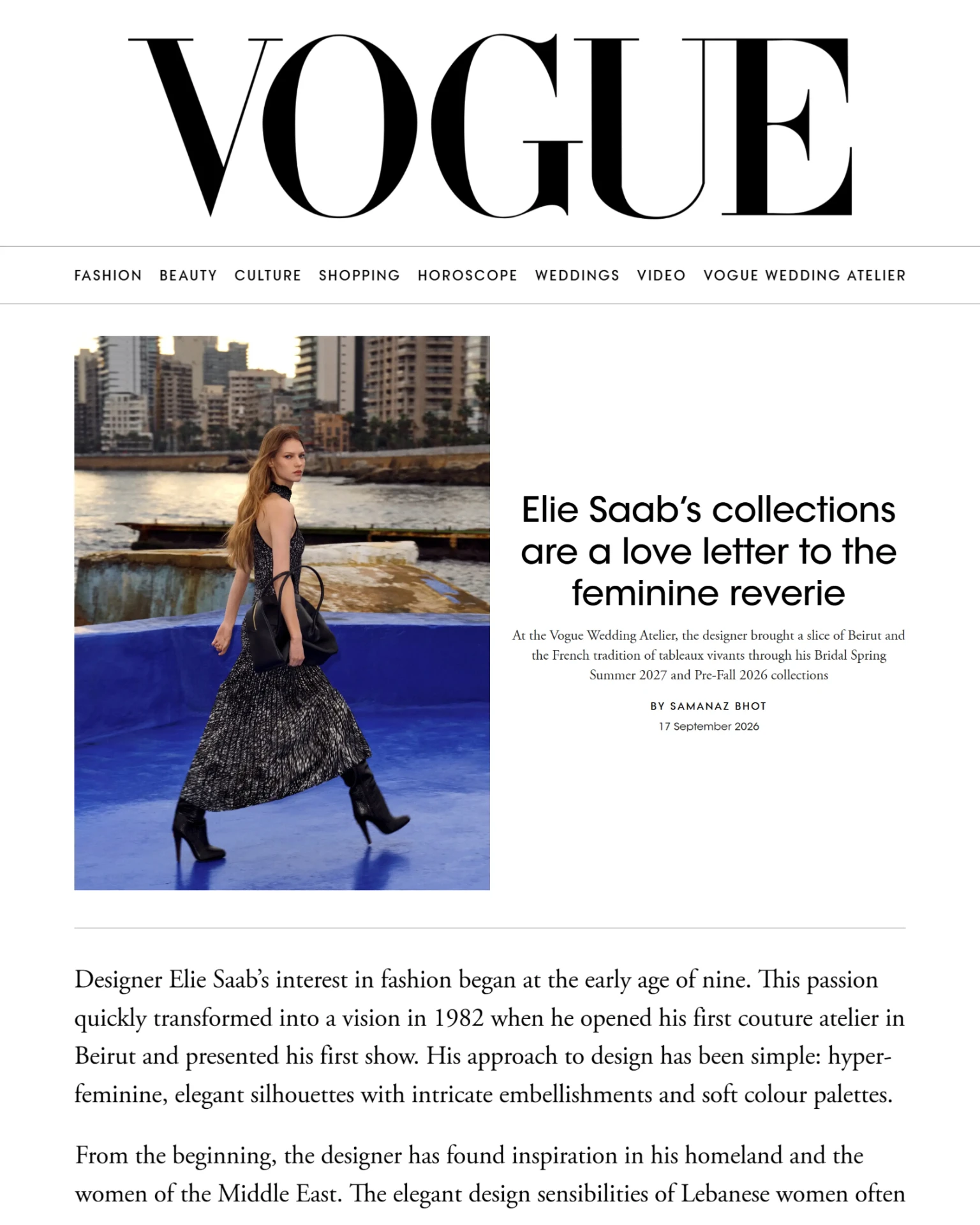 Elie Saab article published by VOGUE