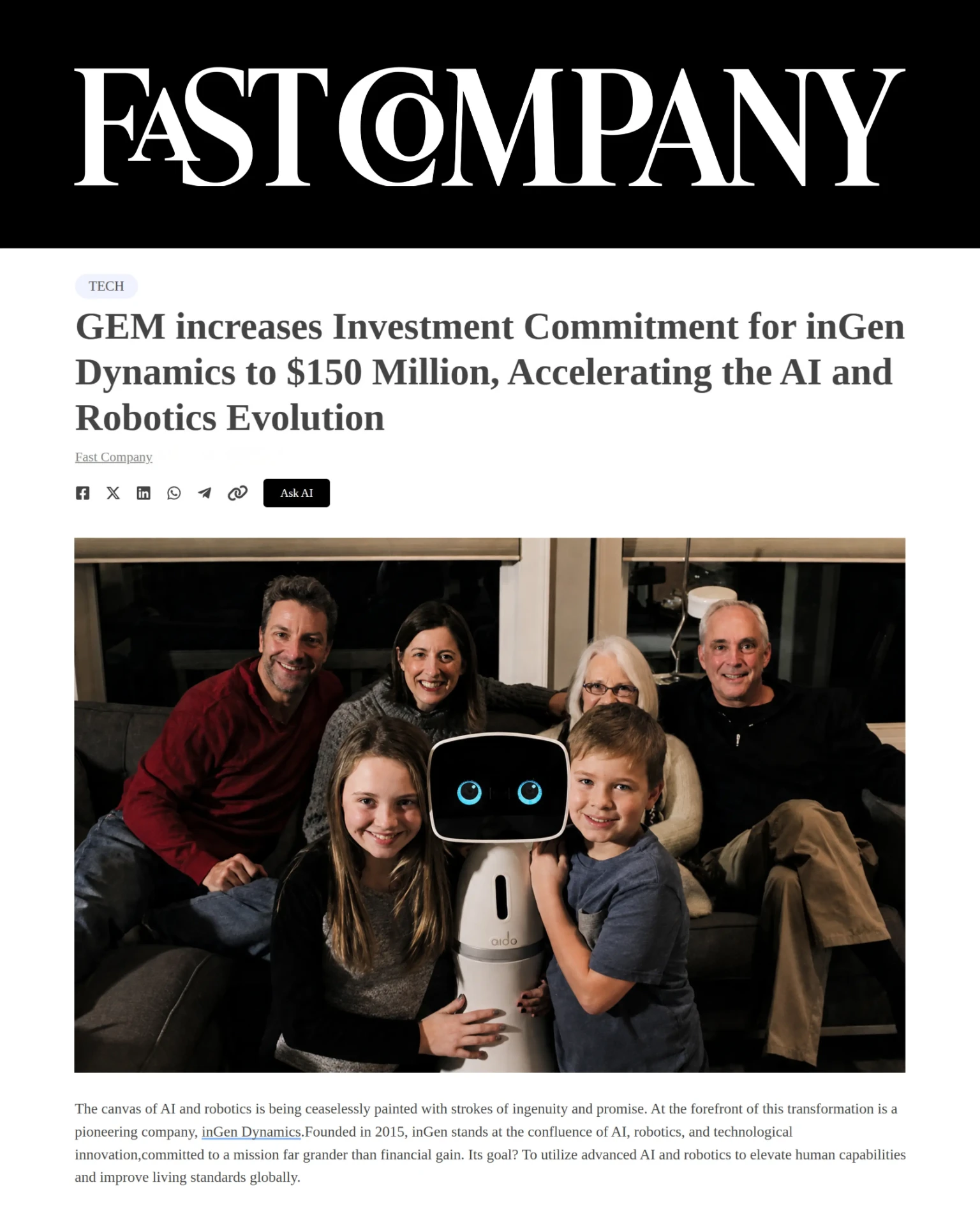 inGen Dynamics article published by FAST COMPANY